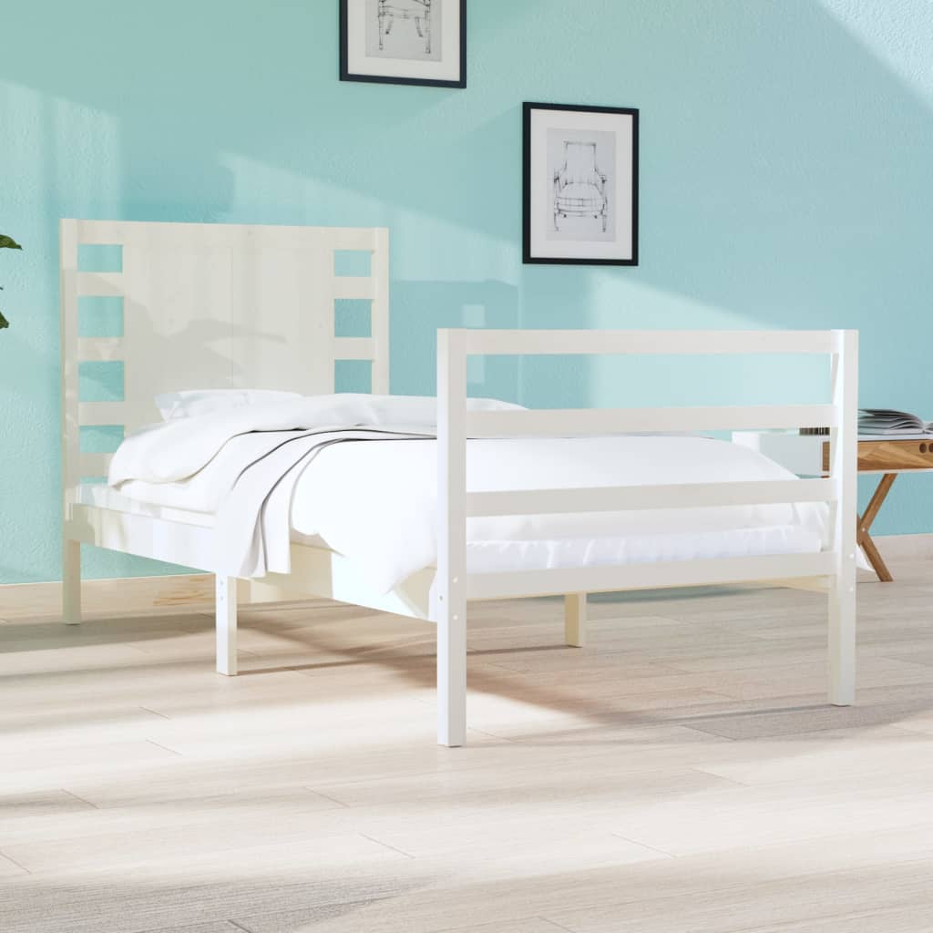 vidaXL Estrutura de cama pequena solteiro 75x190cm pinho maciço branco