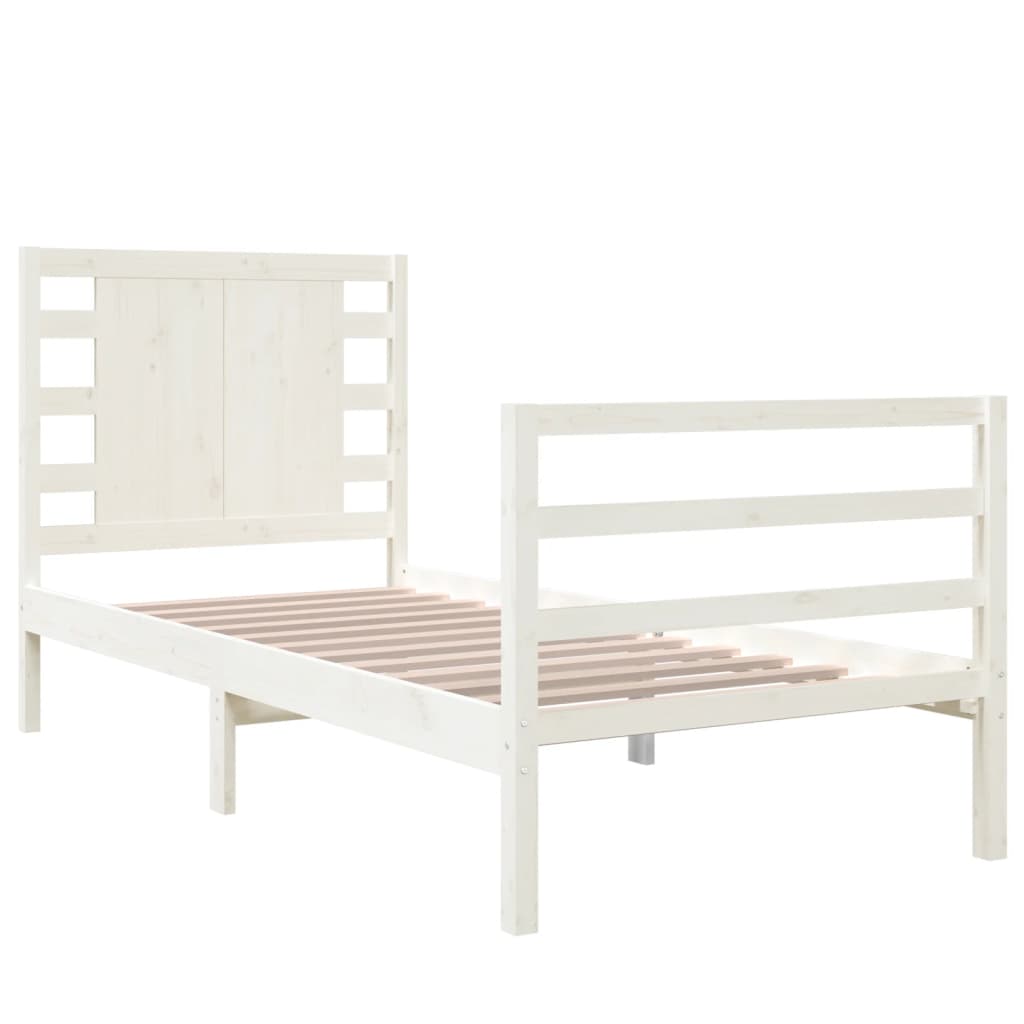 vidaXL Estrutura de cama pequena solteiro 75x190cm pinho maciço branco