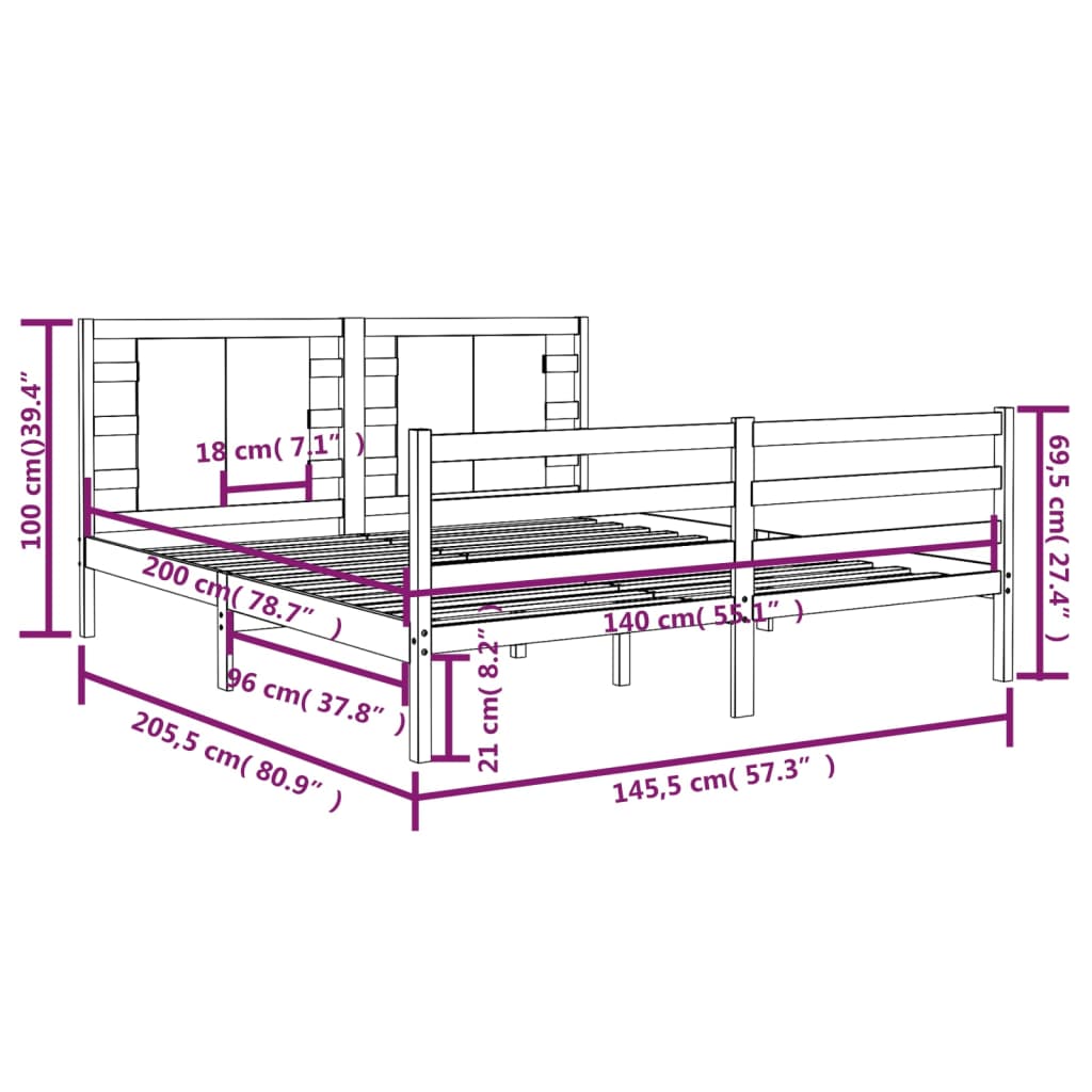 vidaXL Estrutura de cama 140x200 cm madeira de pinho maciça branco