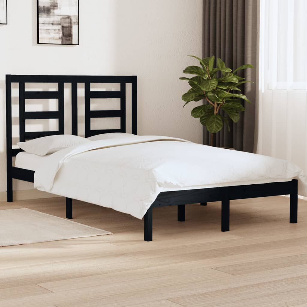 vidaXL Estrutura cama pequena casal 120x190 cm pinho maciço preto