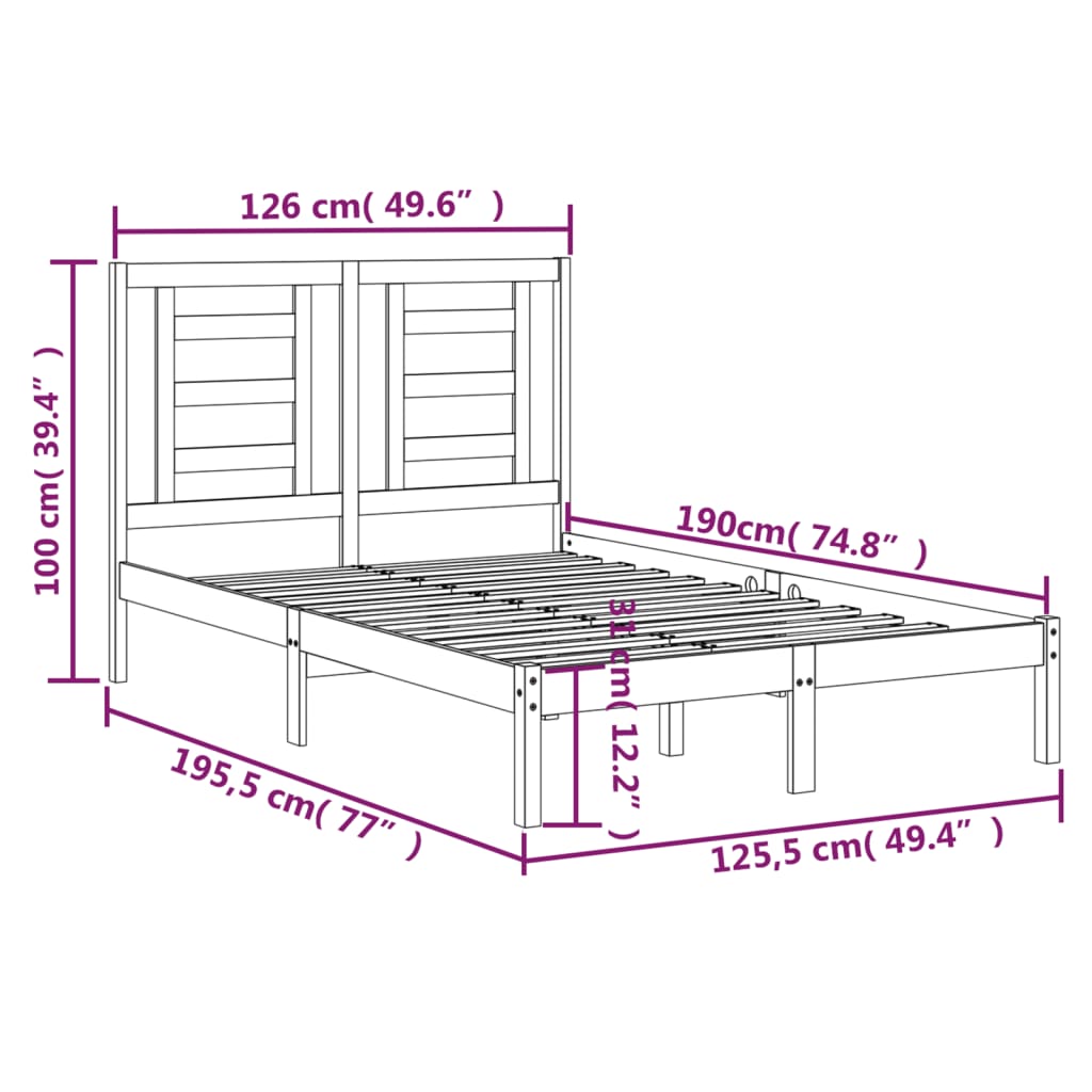 vidaXL Estrutura cama pequena casal 120x190 cm pinho maciço preto