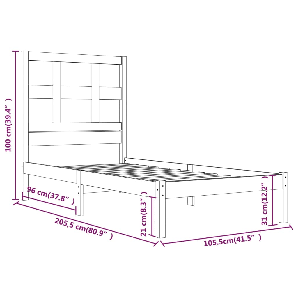 vidaXL Estrutura de cama 100x200 cm pinho maciço cinzento