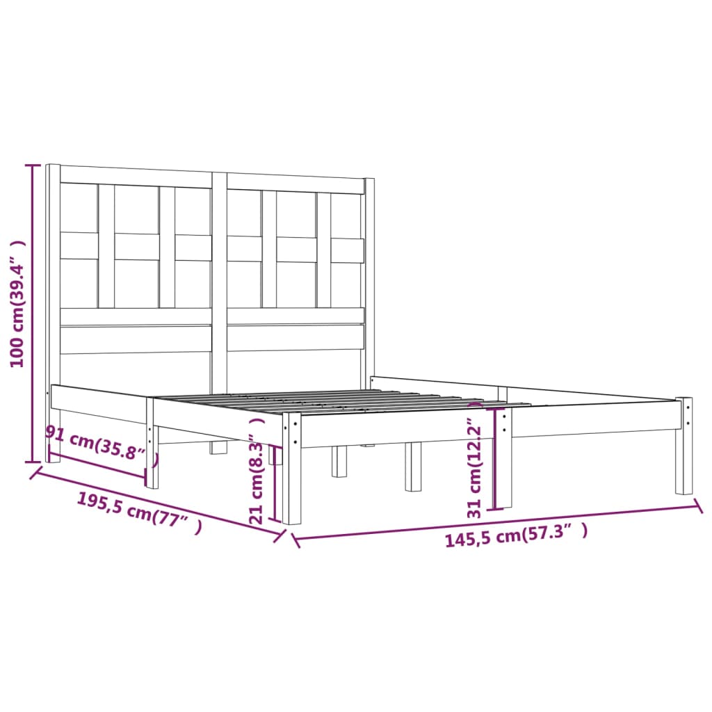 vidaXL Estrutura de cama 140x190 cm pinho maciço