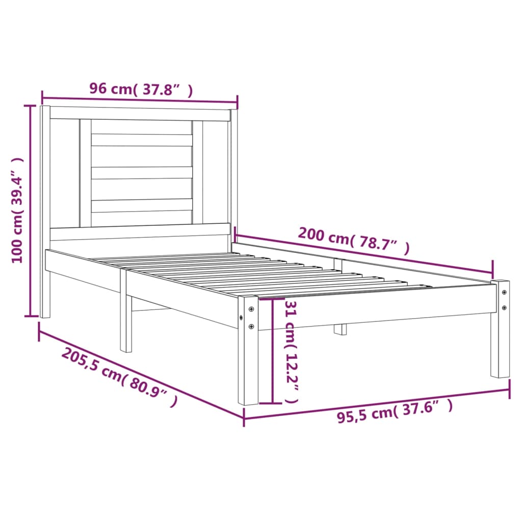 vidaXL Estrutura de cama 90x200 cm pinho maciço branco