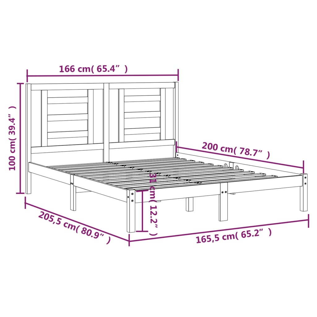 vidaXL Estrutura de cama 160x200 cm pinho maciço cinzento