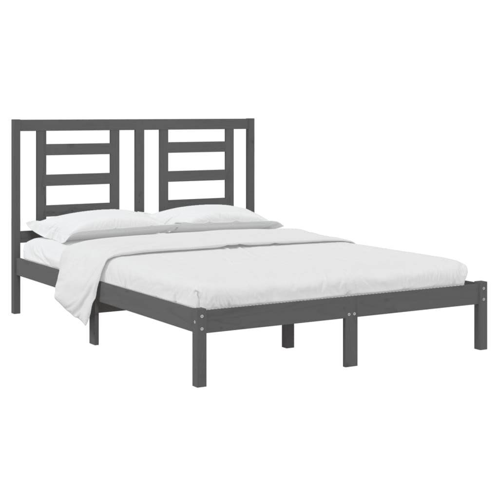 vidaXL Estrutura de cama king 150x200 cm pinho maciço cinzento