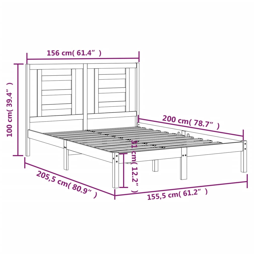 vidaXL Estrutura de cama king 150x200 cm pinho maciço cinzento