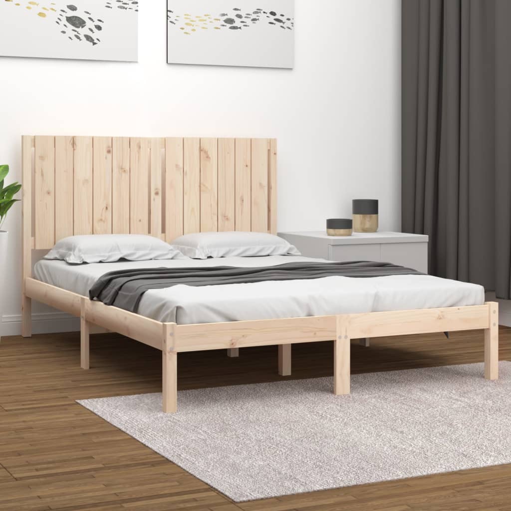 vidaXL Estrutura de cama casal 135x190 cm pinho maciço