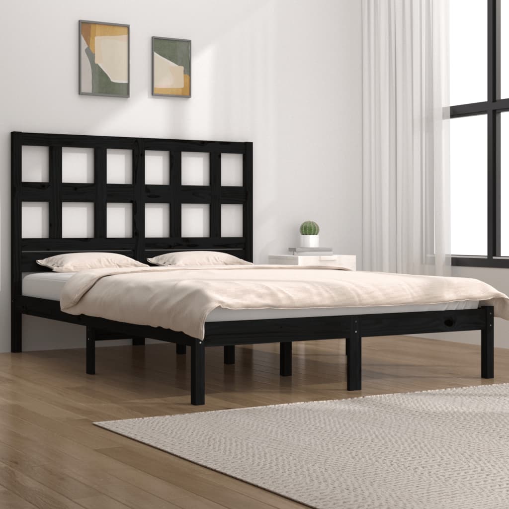 vidaXL Estrutura de cama king 150x200 cm pinho maciço preto