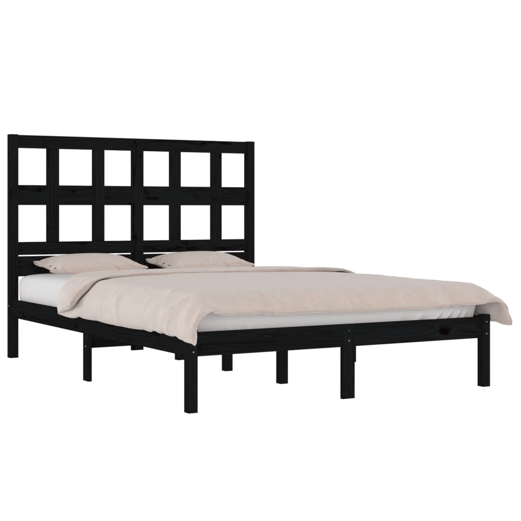 vidaXL Estrutura de cama king 150x200 cm pinho maciço preto