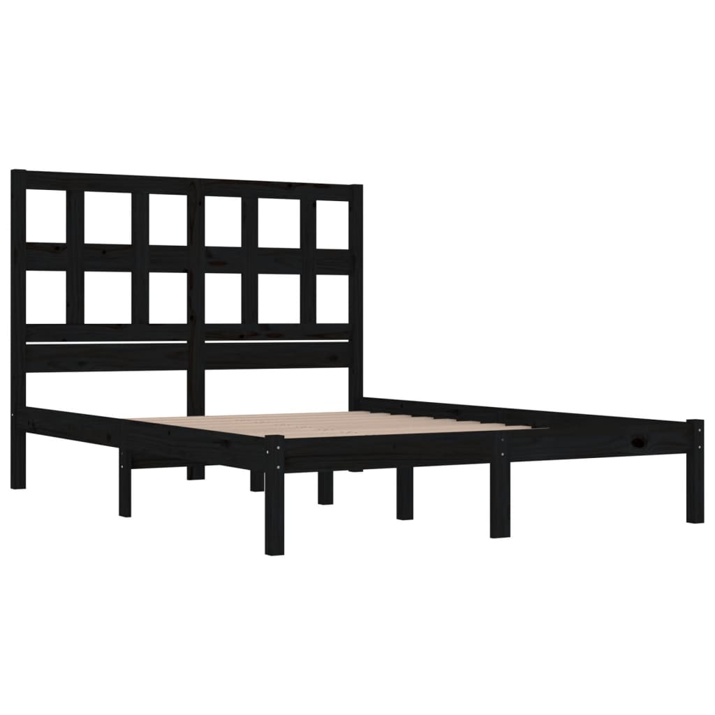 vidaXL Estrutura de cama king 150x200 cm pinho maciço preto