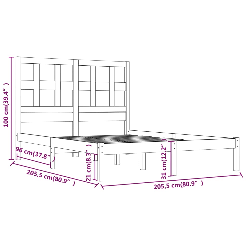 vidaXL Estrutura de cama 200x200 cm madeira de pinho maciça