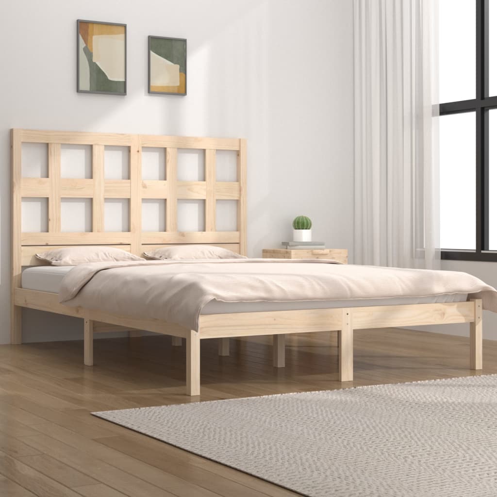 vidaXL Estrutura de cama casal 135x190 cm pinho maciço