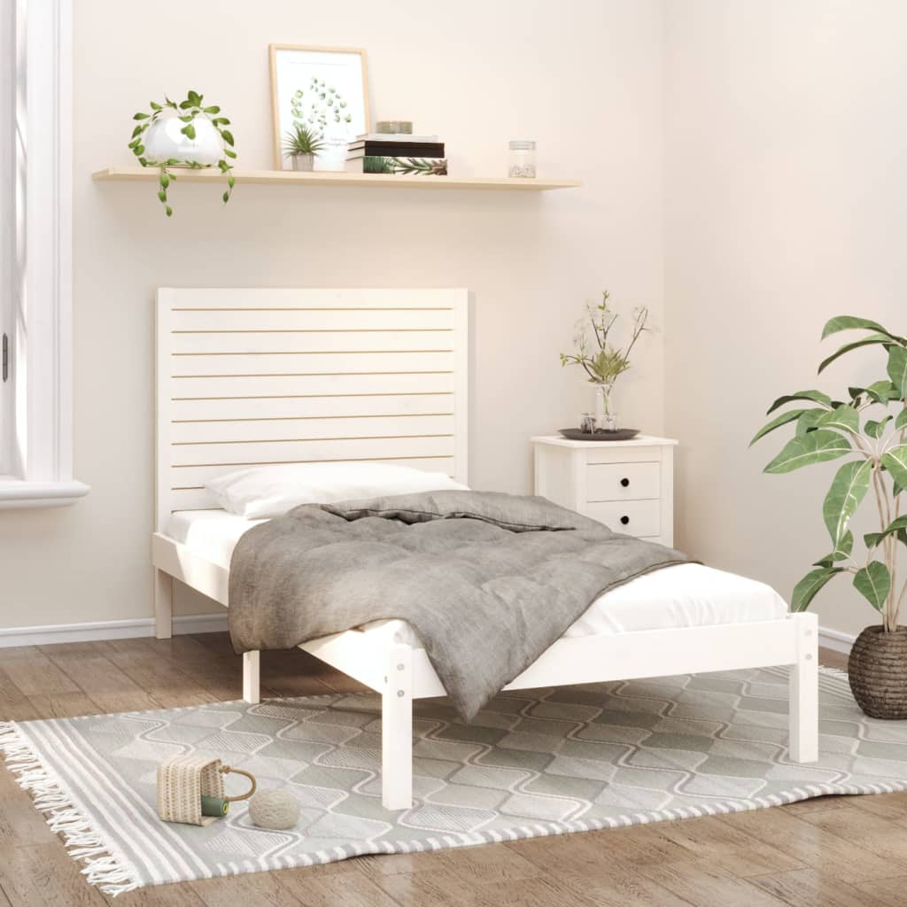 vidaXL Estrutura de cama 90x200 cm madeira maciça branco