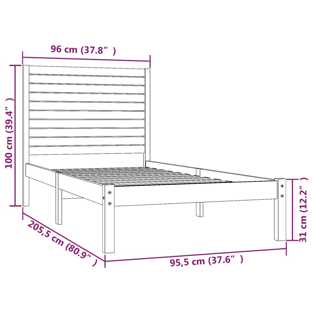 vidaXL Estrutura de cama 90x200 cm madeira maciça branco