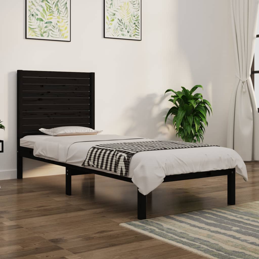 vidaXL Estrutura de cama solteiro 90x190 cm madeira maciça preto