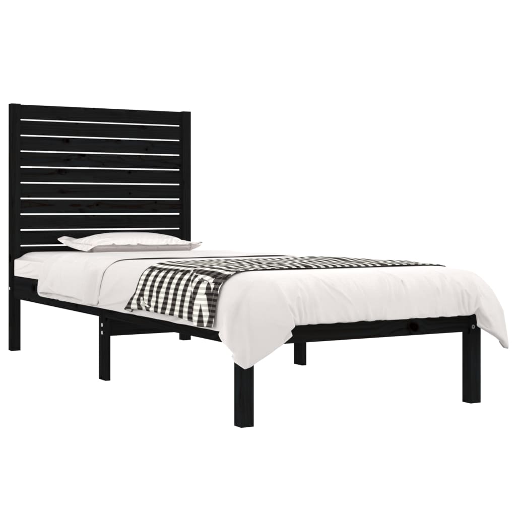 vidaXL Estrutura de cama solteiro 90x190 cm madeira maciça preto