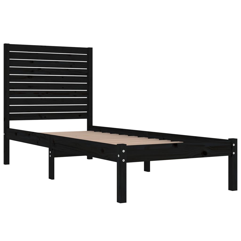 vidaXL Estrutura de cama solteiro 90x190 cm madeira maciça preto