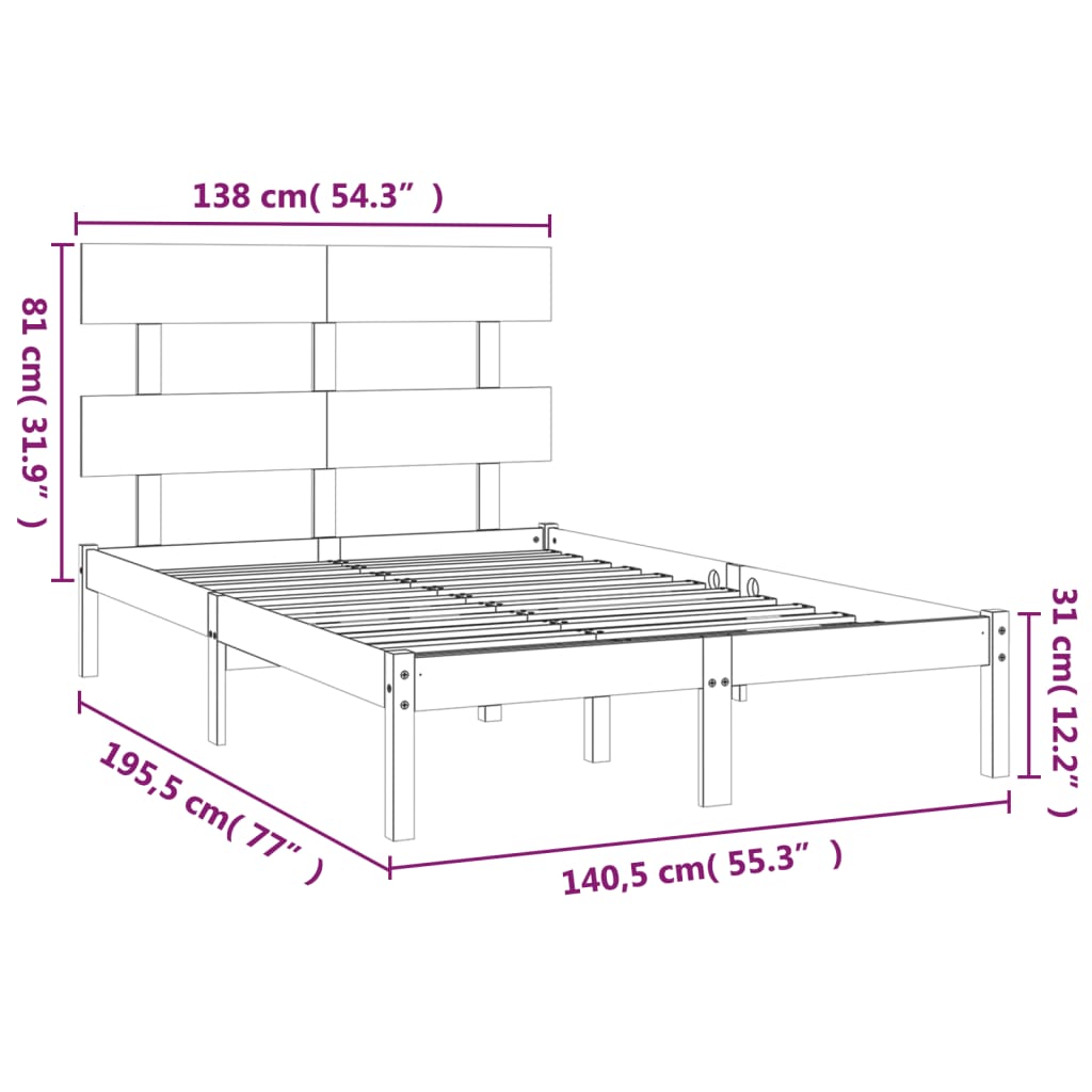 vidaXL Estrutura de cama casal 135x190 cm madeira maciça preto