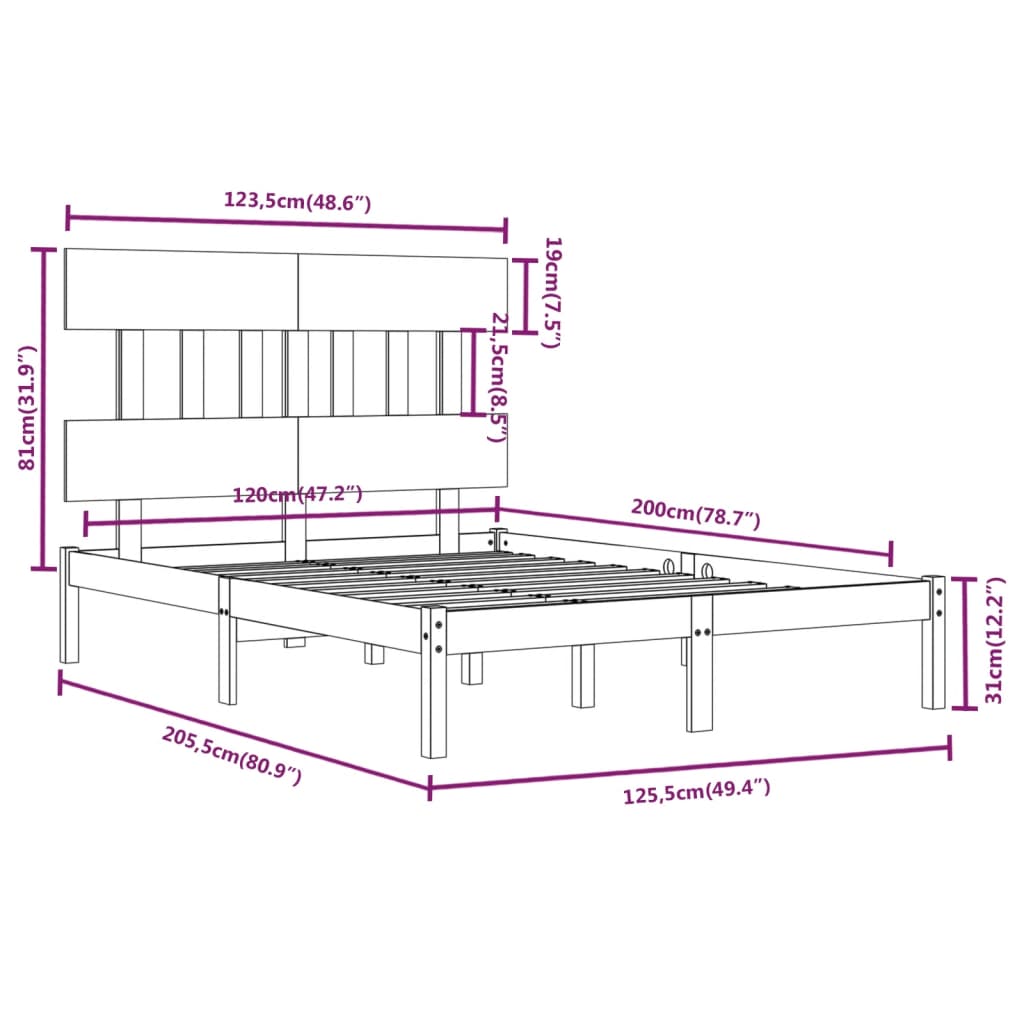 vidaXL Estrutura de cama 120x200 cm madeira maciça branco