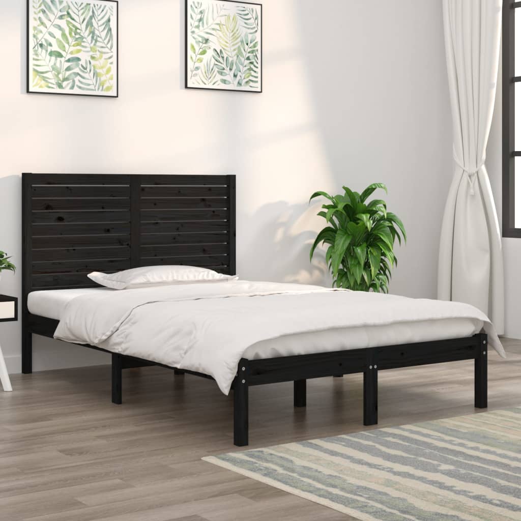 vidaXL Estrutura cama pequena casal 120x190 cm pinho maciço preto