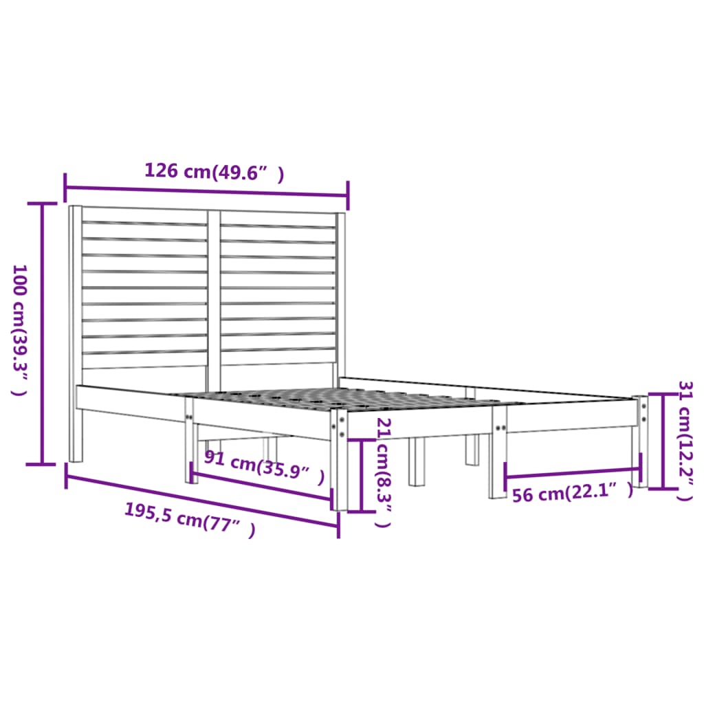 vidaXL Estrutura cama pequena casal 120x190 cm pinho maciço preto