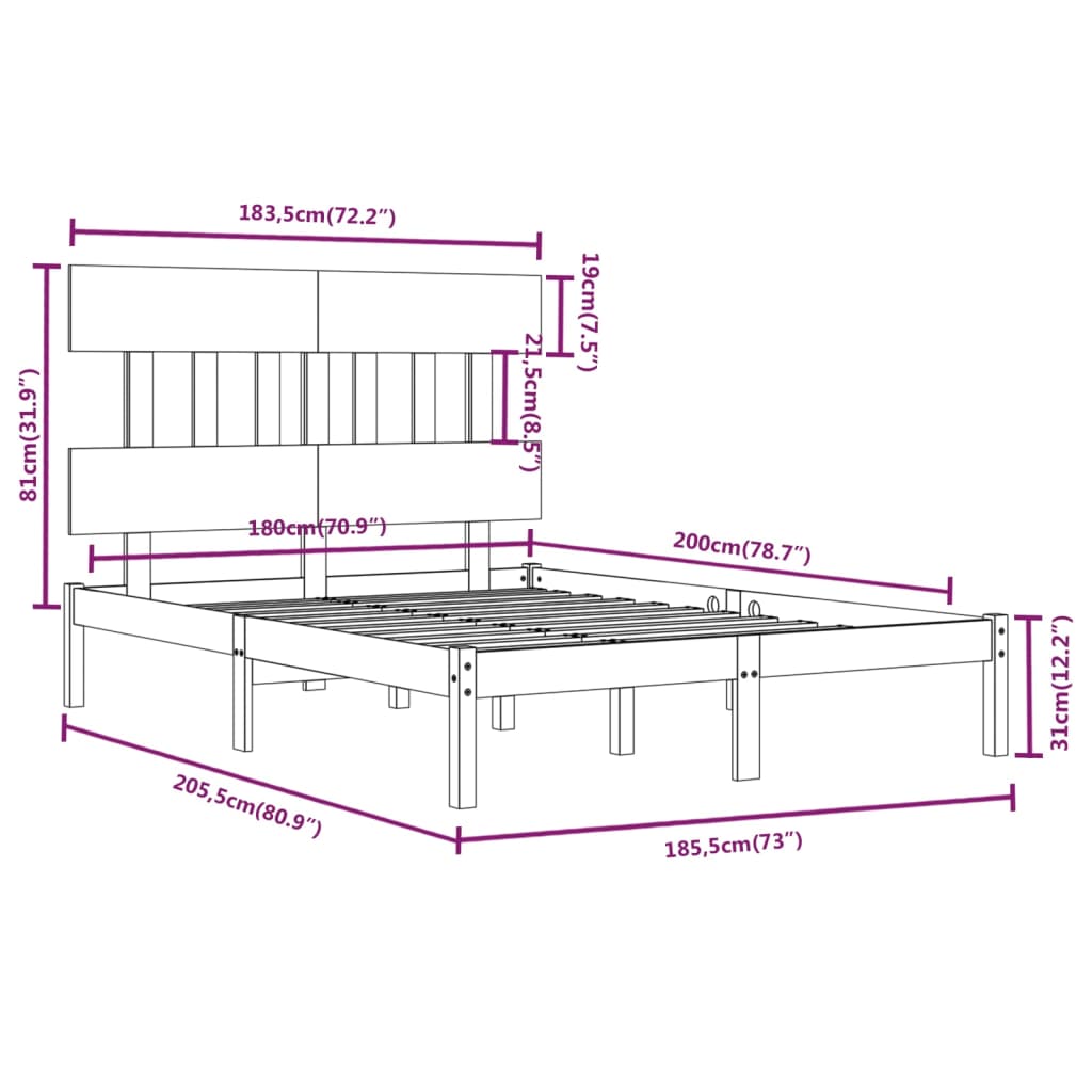 vidaXL Estrutura de cama super king 180x200 cm madeira maciça cinza