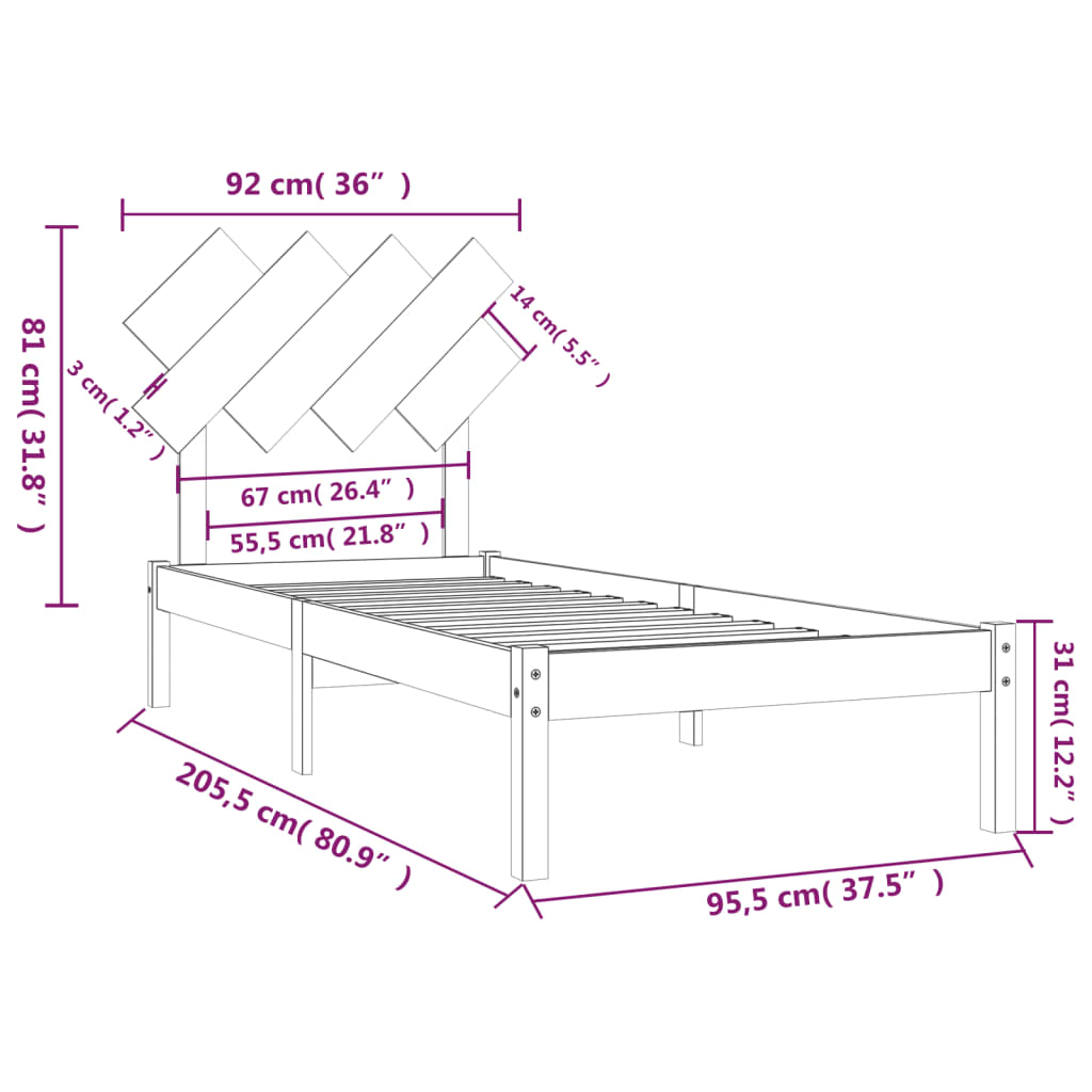 vidaXL Estrutura de cama 90x200 cm madeira maciça