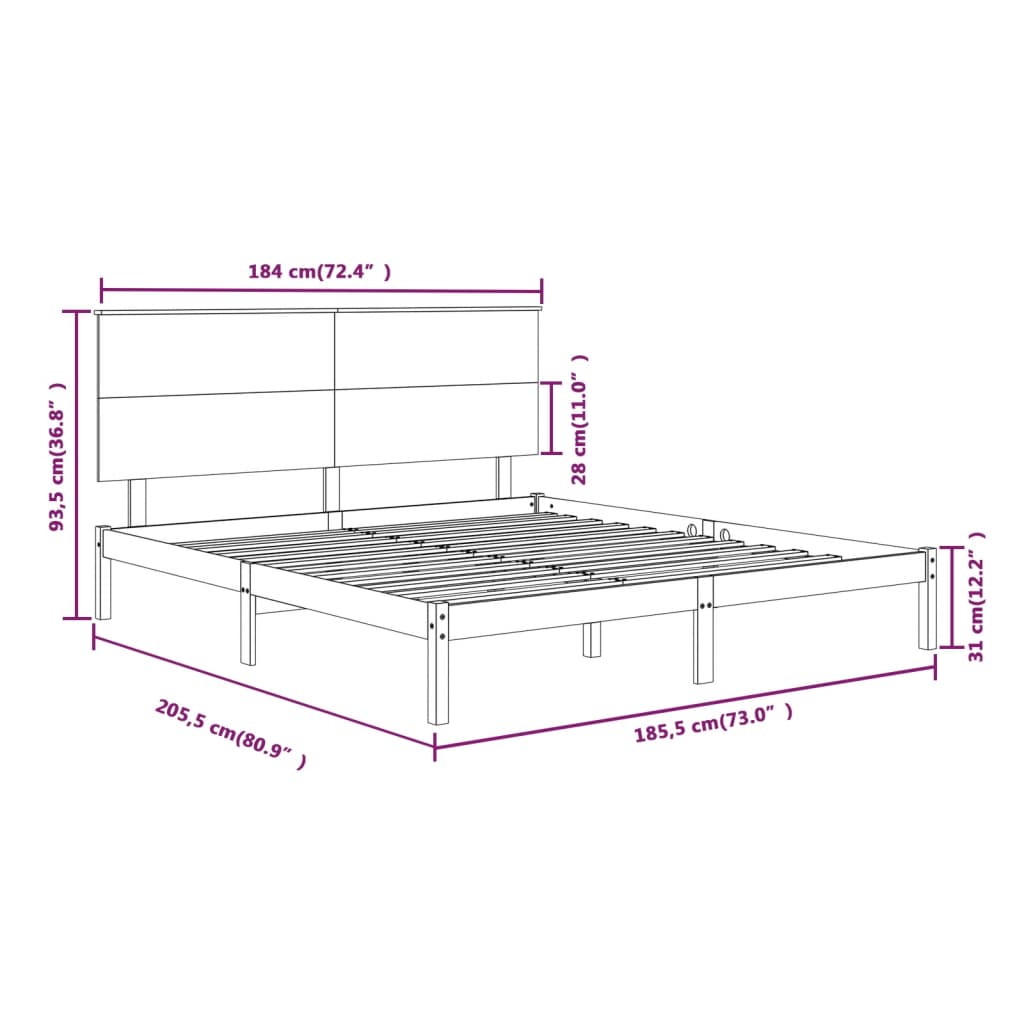 vidaXL Estrutura de cama super king 180x200 cm madeira maciça