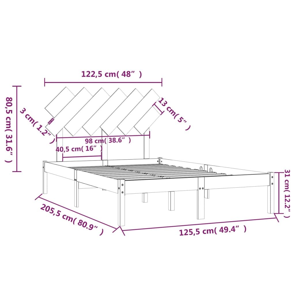 vidaXL Estrutura de cama 120x200 cm madeira maciça branco