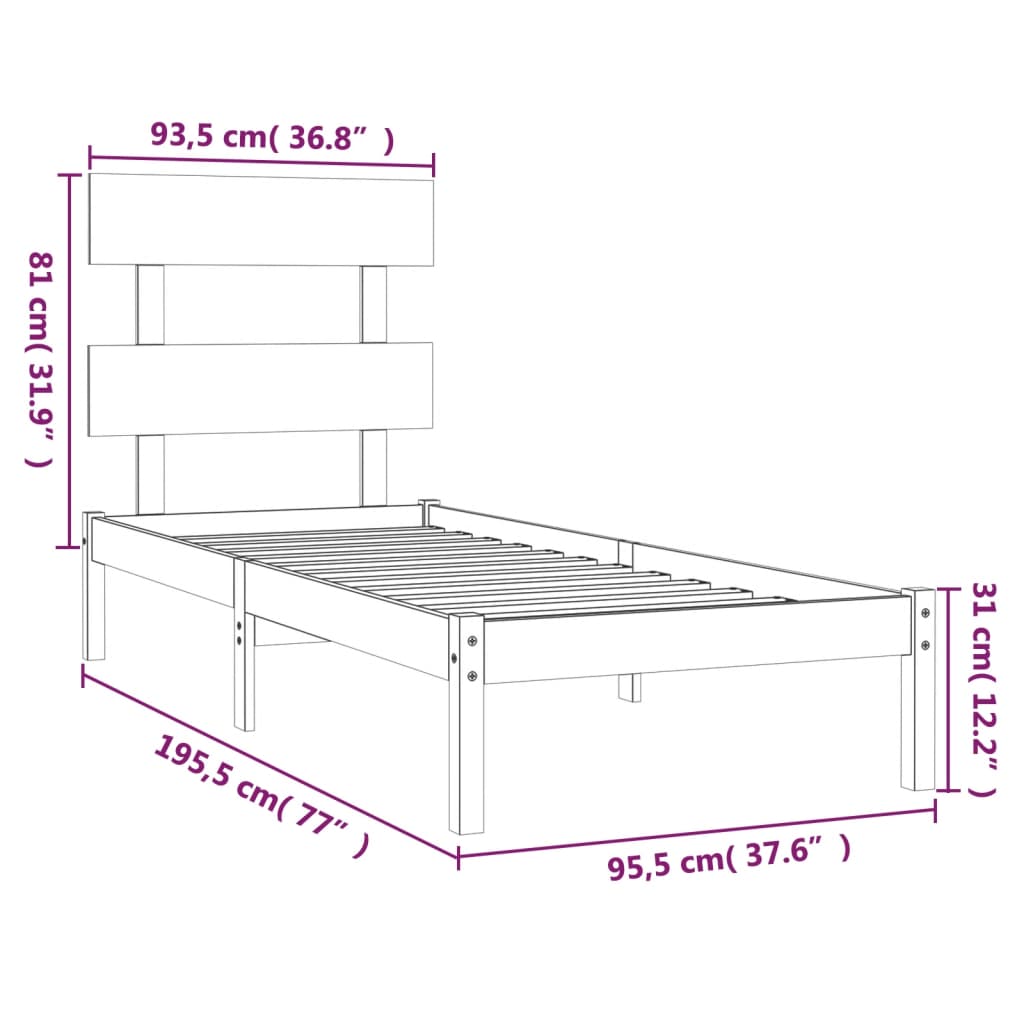 vidaXL Estrutura de cama solteiro 90x190 cm madeira maciça