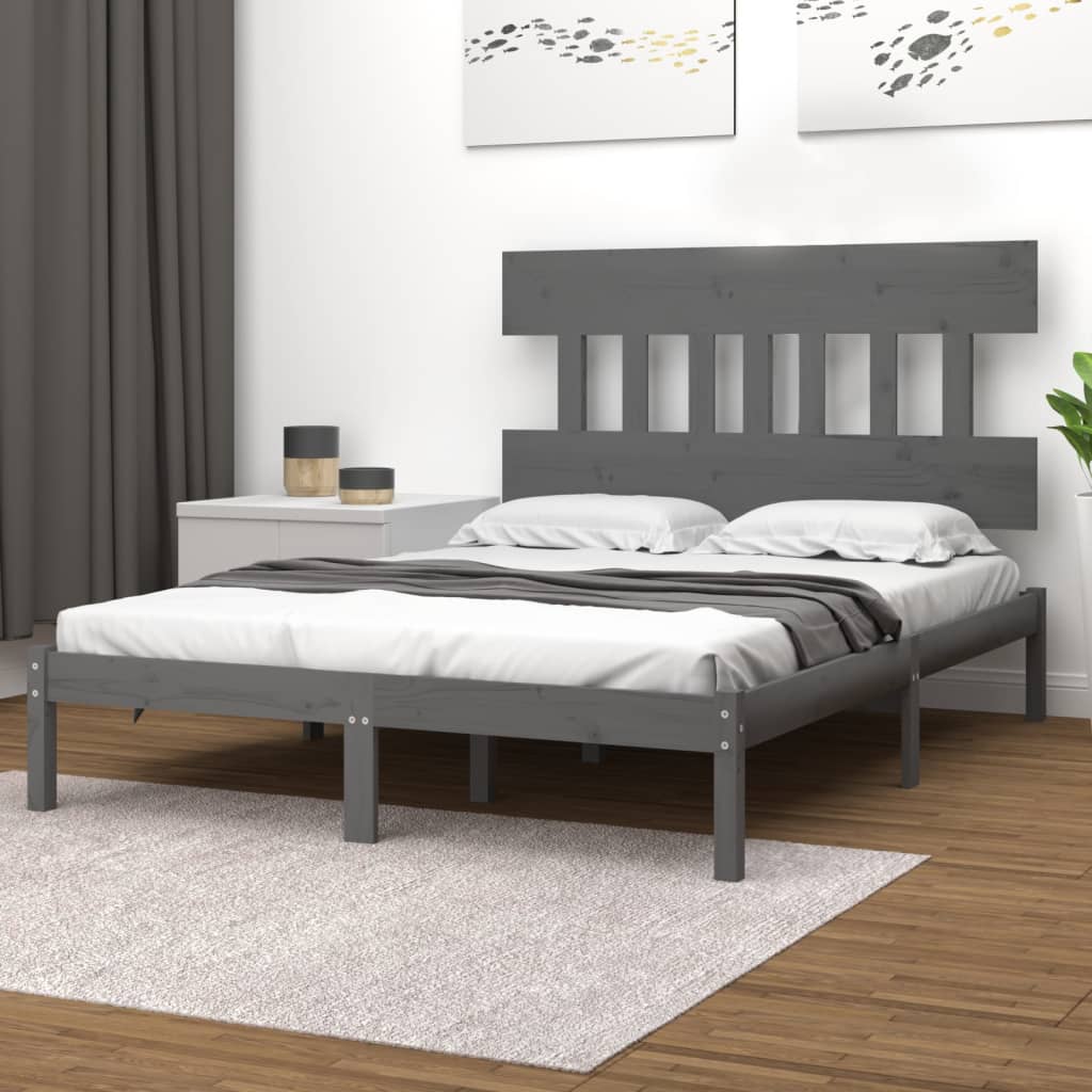 vidaXL Estrutura de cama 200x200 cm madeira maciça cinzento