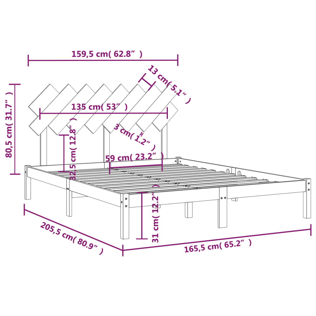 vidaXL Estrutura de cama 160x200 cm madeira maciça branco