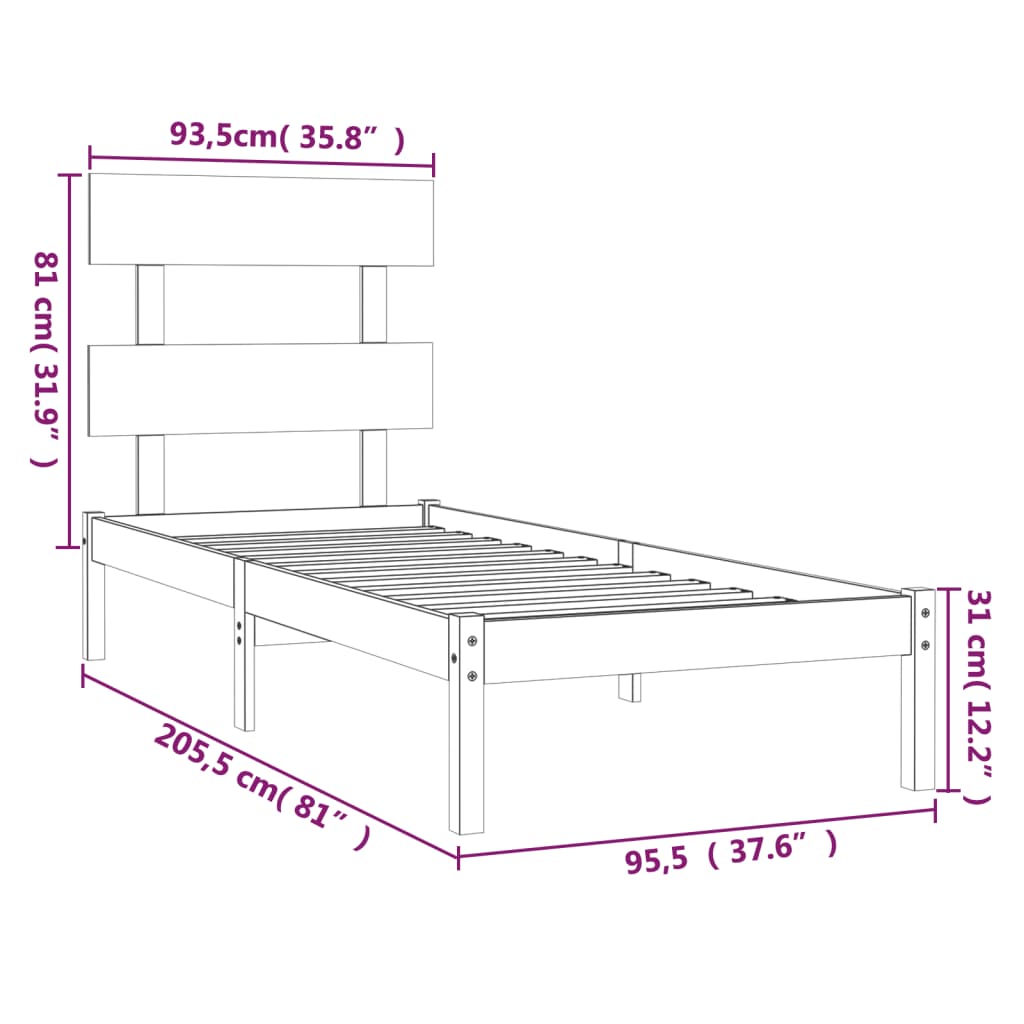 vidaXL Estrutura de cama 90x200 cm madeira maciça branco