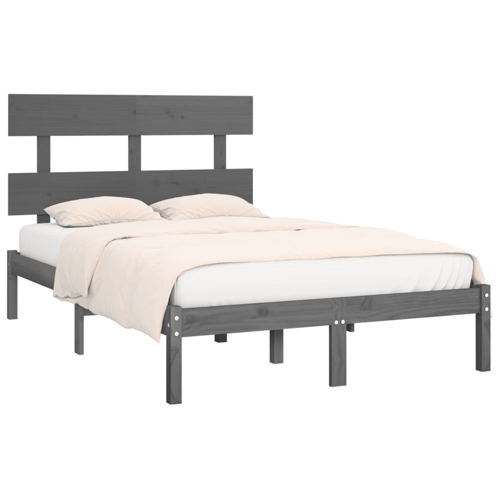 vidaXL Estrutura de cama casal 135x190 cm madeira maciça cinzento