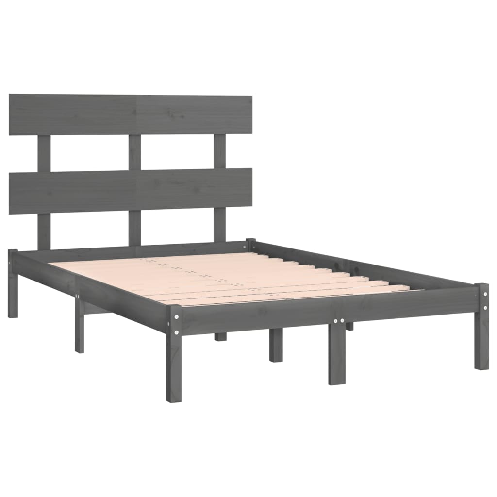 vidaXL Estrutura de cama casal 135x190 cm madeira maciça cinzento