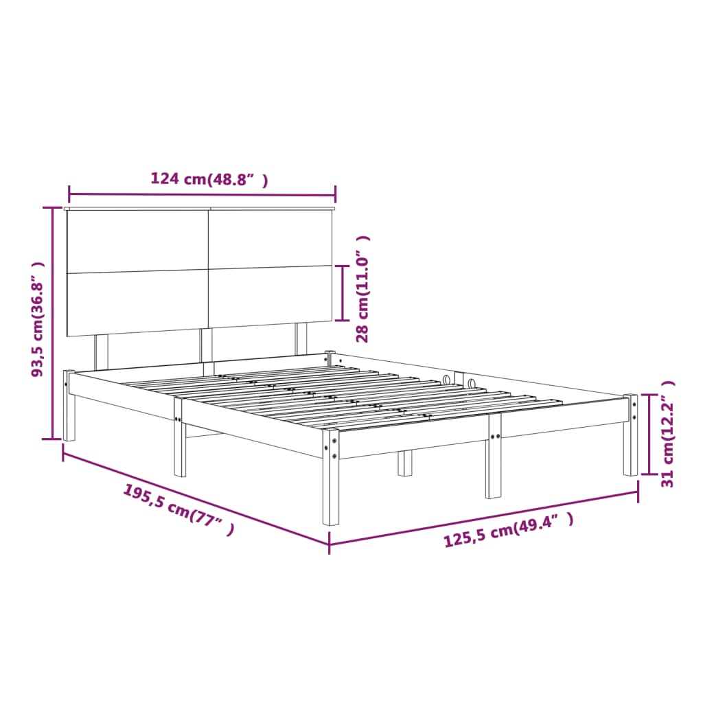 vidaXL Estrutura cama pequena de casal 120x190 cm madeira castanho-mel