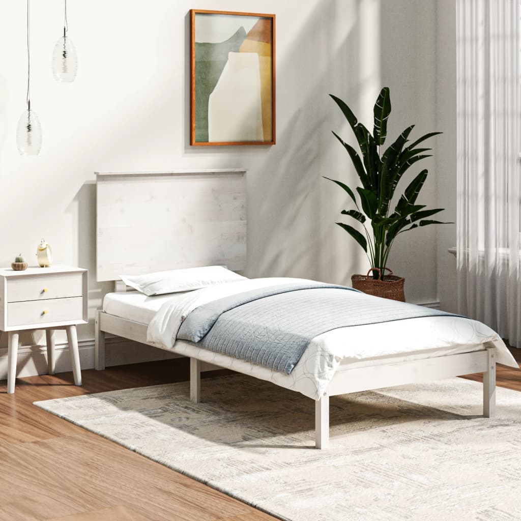 vidaXL Estrutura de cama solteiro 90x190 cm madeira maciça branco