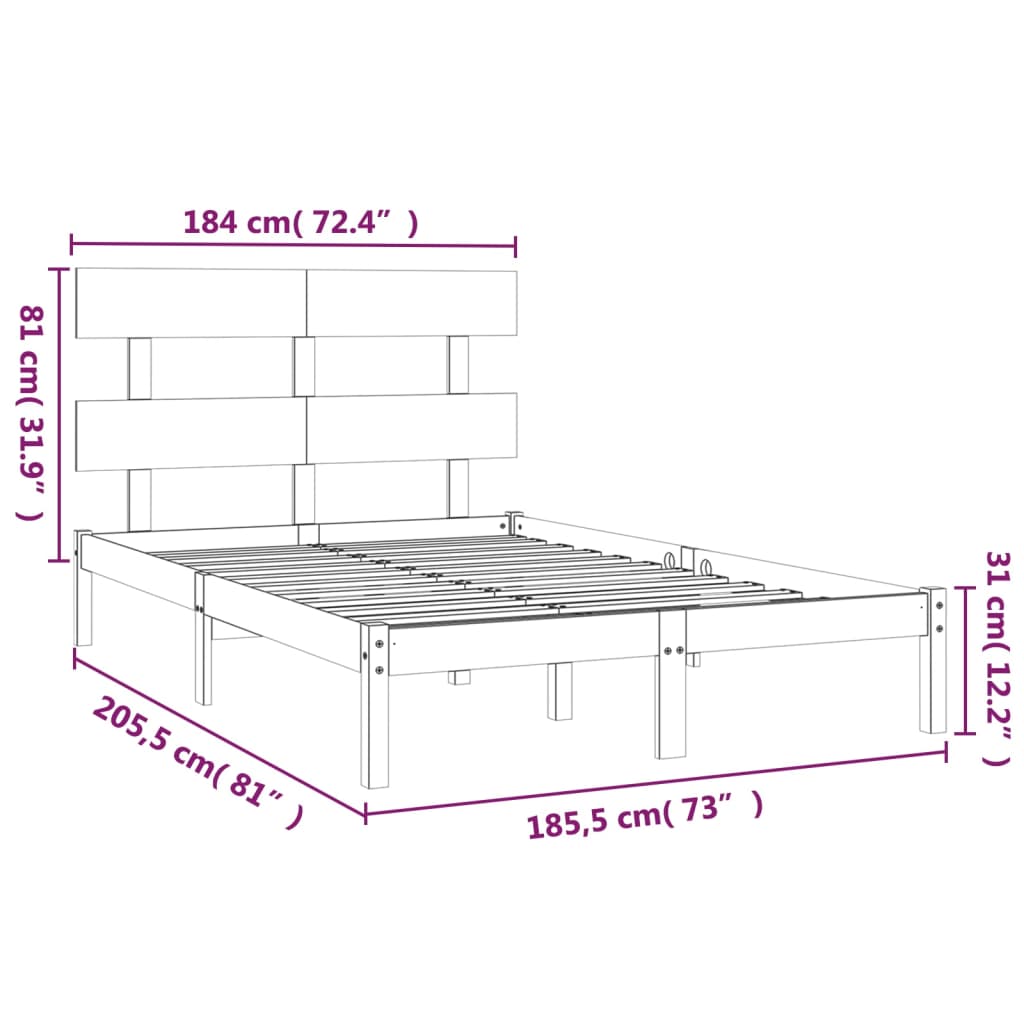 vidaXL Estrutura de cama super king 180x200 cm madeira maciça preto