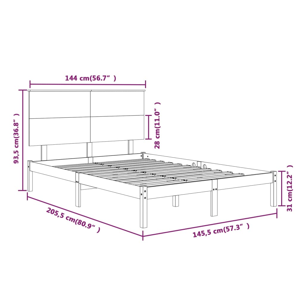 vidaXL Estrutura de cama 140x200 cm madeira de pinho maciça preto