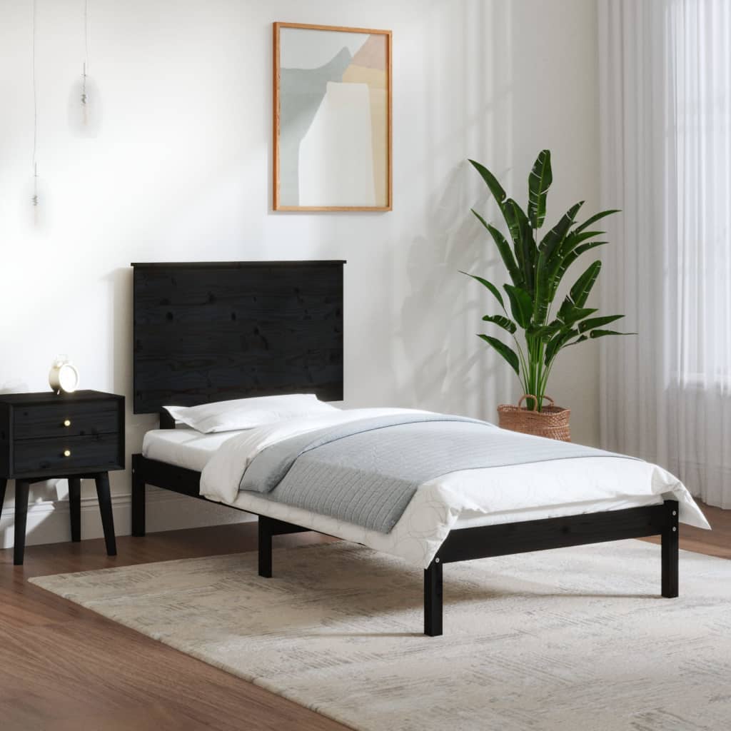 vidaXL Estrutura de cama 100x200 cm pinho maciço preto