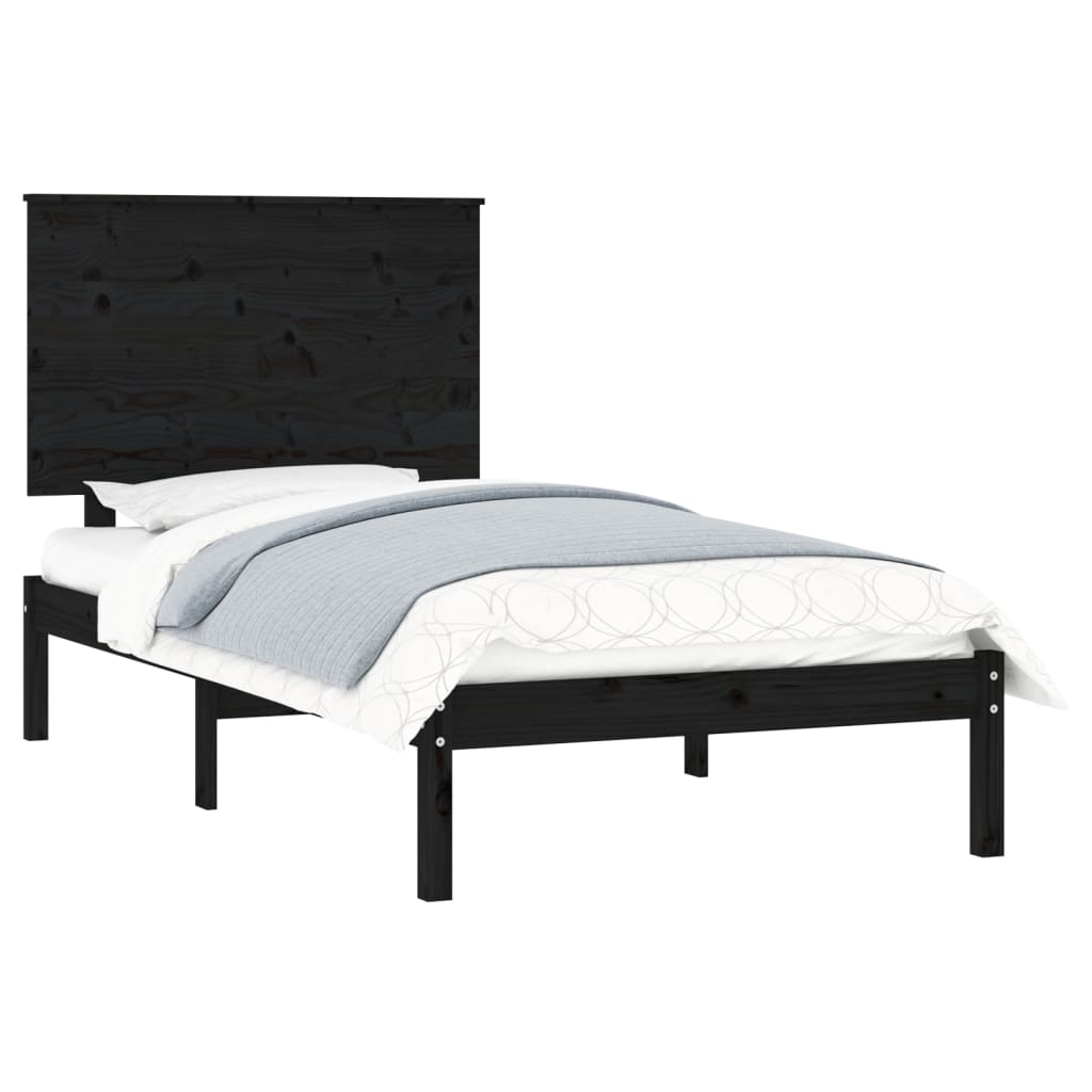 vidaXL Estrutura de cama 100x200 cm pinho maciço preto