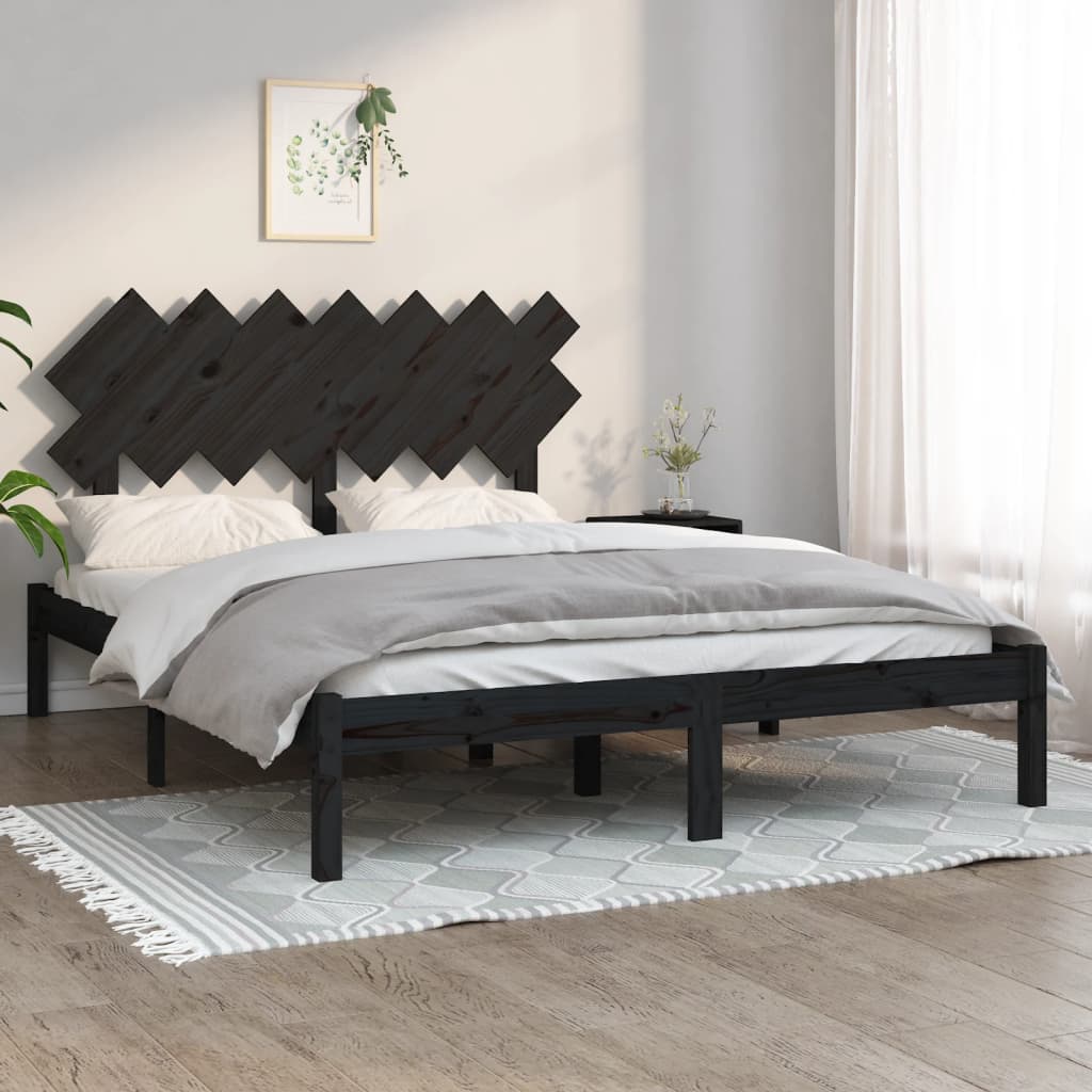 vidaXL Estrutura de cama 140x200 cm madeira maciça preto