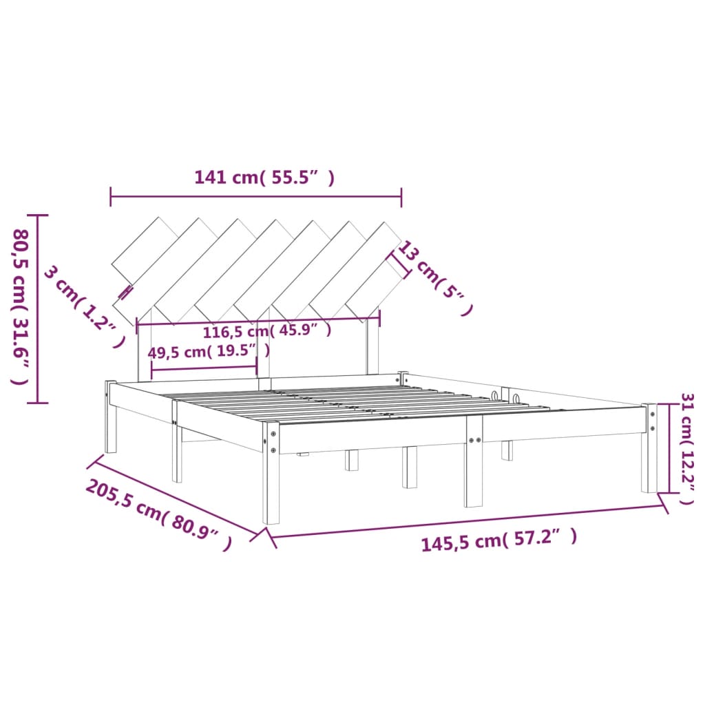 vidaXL Estrutura de cama 140x200 cm madeira maciça preto