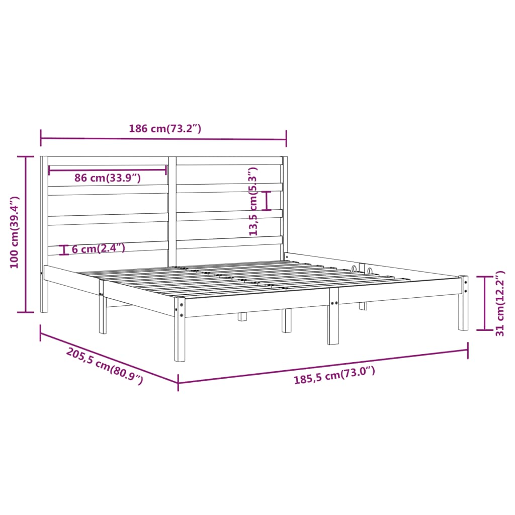 vidaXL Estrutura de cama super king pinho maciço 180x200 cm branco