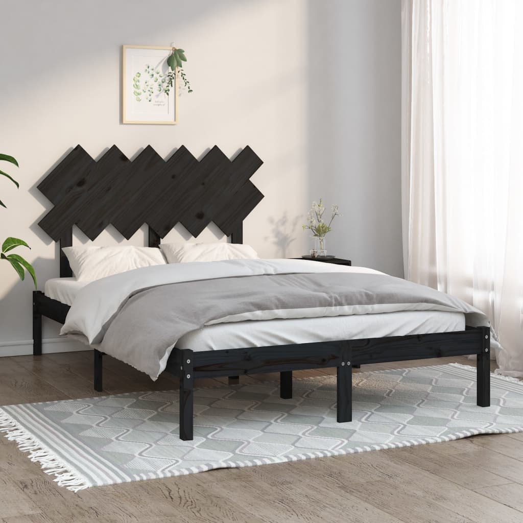 vidaXL Estrutura de cama casal 135x190 cm madeira maciça preto