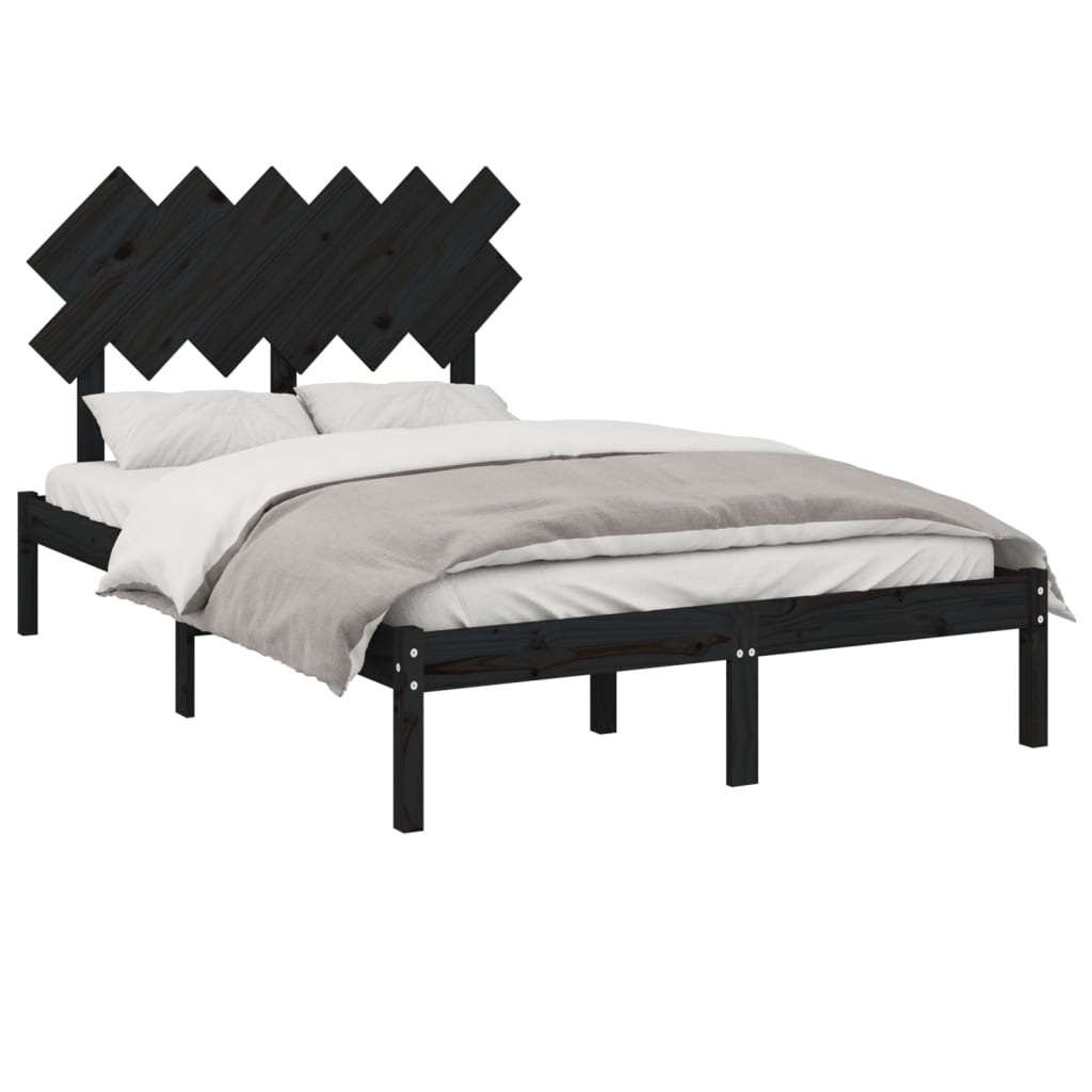 vidaXL Estrutura de cama casal 135x190 cm madeira maciça preto