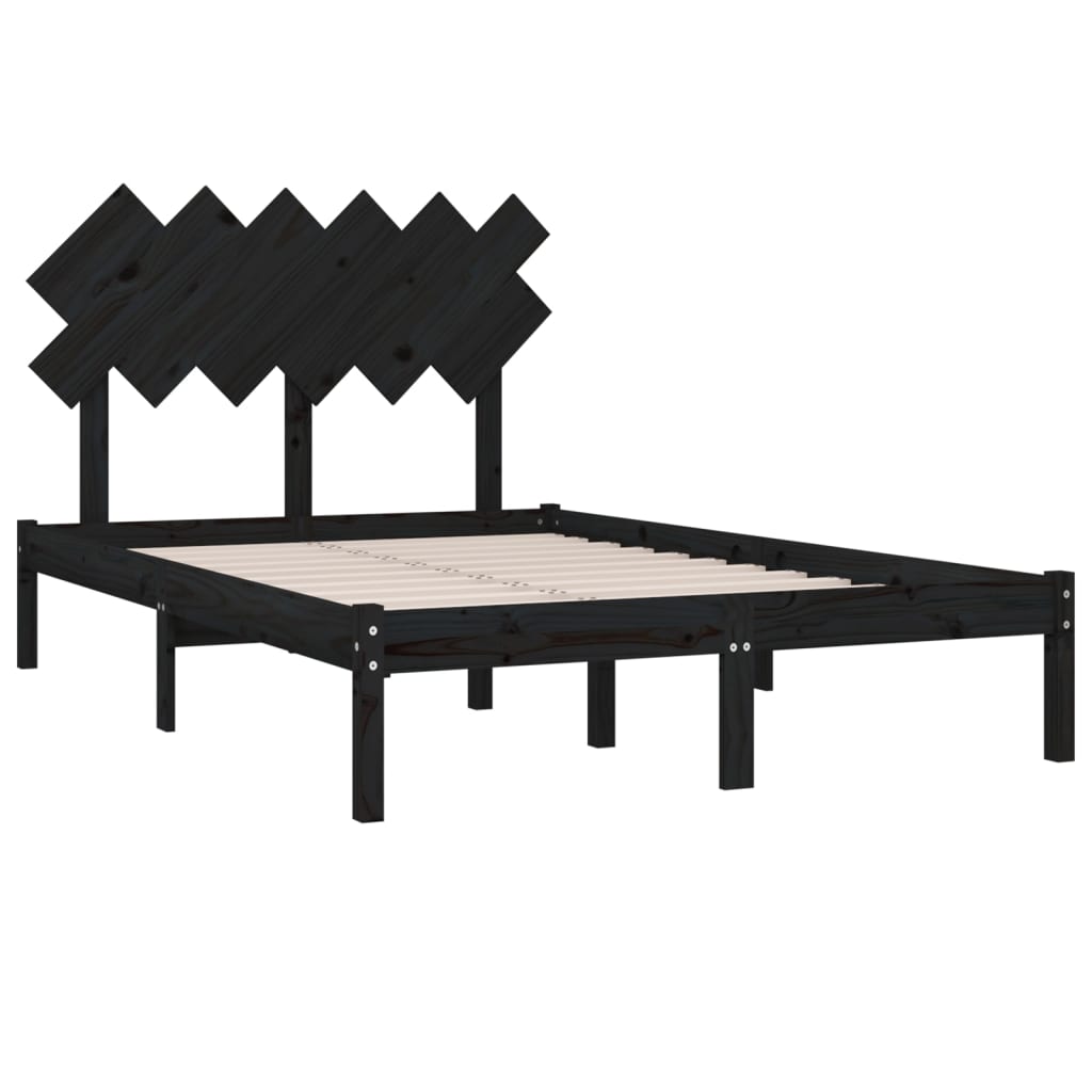 vidaXL Estrutura de cama casal 135x190 cm madeira maciça preto