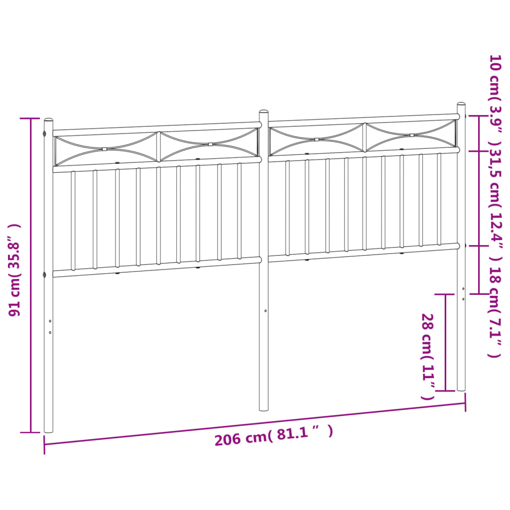 vidaXL Cabeceira de cama 200 cm metal branco