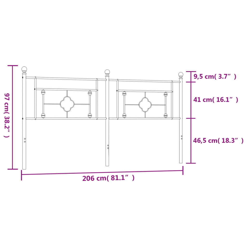 vidaXL Cabeceira de cama 200 cm metal preto